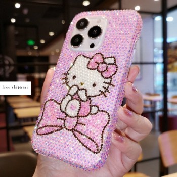 Handmade Crystal iPhone 16 Case Glitter Bling Hello Kitty Phone Cover Luxury Crystal Rhinestone
