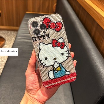 Handmade Crystal iPhone 16 Case Glitter Bling Hello Kitty Phone Cover Luxury Crystal Rhinestone