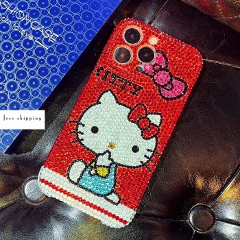Handmade Crystal iPhone 16 Case Glitter Bling Hello Kitty Phone Cover Luxury Crystal Rhinestone