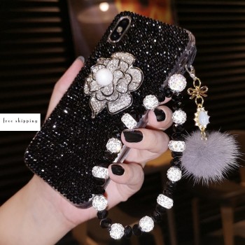 Glamorous Bling Handmade Crystal iPhone 16 Case-Sparkling Flower with Diamond & Rhinestone Accents