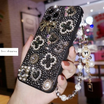 Handmade Crystal iPhone 16 Case Glitter Bling Phone Cover Luxury Crystal Black Rhinestone