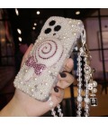 Handmade Crystal iPhone 16 Case Pearl Lollipop Phone Cover Luxury Rhinestone and Pearl