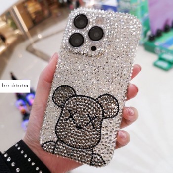 Handmade Crystal iPhone 16 Case Glitter Bling Bearbrick Phone Cover Luxury Crystal Rhinestone