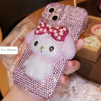 Handmade Crystal iPhone 16 Case Glitter Bling My Melody iPhone Cover Luxury Crystal Rhinestone