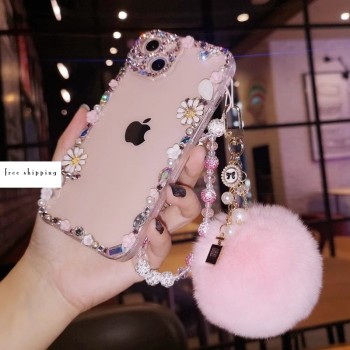 Handmade Crystal iPhone 16 Case Glitter Bling Flowers Phone Cover