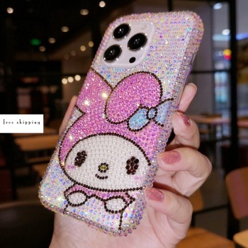 Handmade Crystal iPhone 16 Case Glitter Bling My Melody Phone Cover Luxury Crystal Rhinestone