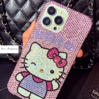 Handmade Crystal iPhone 16 Case Glitter Bling Hello Kitty Phone Cover Luxury Crystal Rhinestone