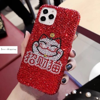 Handmade Crystal iPhone 16 Case Glitter Bling Lucky Cat Phone Cover Luxury Crystal Rhinestone