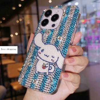 Handmade Crystal iPhone 16 Case  Glitter Bling Sanrio Cinnamoroll Phone Cover Luxury Crystal Rhinestone