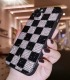 Handmade Crystal iPhone 16 Case Glitter Bling Black & White Check Phone Cover Luxury Rhinestone