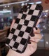 Handmade Crystal iPhone 16 Case Glitter Bling Black & White Check Phone Cover Luxury Rhinestone