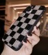 Handmade Crystal iPhone 16 Case Glitter Bling Black & White Check Phone Cover Luxury Rhinestone