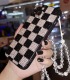 Handmade Crystal iPhone 16 Case Glitter Bling Black & White Check Phone Cover Luxury Rhinestone