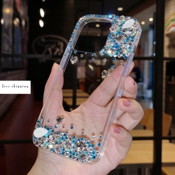 Handmade Crystal iPhone 16 Case Glitter Bling Minimalist Phone Cover Luxury Crystal Rhinestone