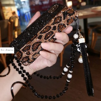 Handmade Crystal iPhone 16 Case Glitter Bling Leopard Pattern Luxury Sparkling Crystal Rhinestone
