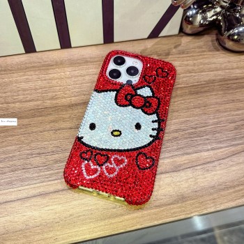 Handmade Crystal iPhone 16 Case Glitter Bling Hello Kitty Phone Cover Luxury Crystal Rhinestone