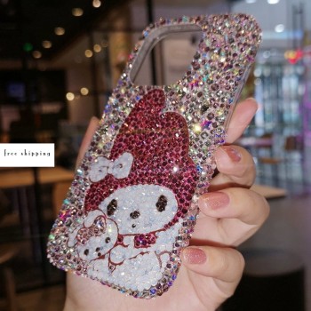 Handmade Crystal iPhone 16 Case Glitter Bling My Melody Phone Cover Luxury Crystal Rhinestone