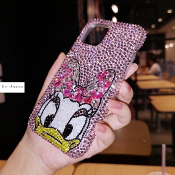 Handmade Crystal iPhone 16 Case Glitter Bling Daisy Duck Phone Cover Luxury Crystal Rhinestone