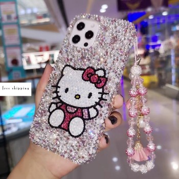 Handmade Crystal iPhone 16 Case Glitter Bling Hello Kitty Phone Cover Luxury Crystal Rhinestone