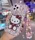 Handmade Crystal iPhone 16 Case Glitter Bling Hello Kitty Phone Cover Luxury Crystal Rhinestone