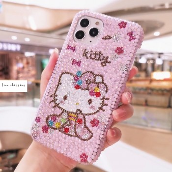 Handmade Crystal iPhone 16 Case Glitter Bling Hello Kitty Phone Cover Luxury Crystal Rhinestone