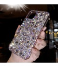 Handmade Crystal iPhone 16 Case Glitter Bling Ring Stand Phone Cover Luxury Crystal Rhinestone