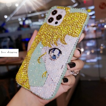 Handmade Crystal iPhone 16 Case Glitter Bling Sailor Moon Phone Cover Luxury Crystal Rhinestone