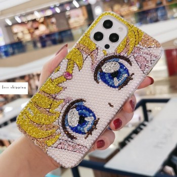 Handmade Crystal iPhone 16 Case Glitter Bling Sailor Moon Phone Cover Luxury Crystal Rhinestone