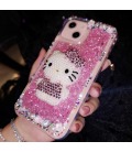 Handmade Crystal iPhone 16 Case Glitter Flowing Neon Sand Liquid Hello Kitty Bling Quicksand