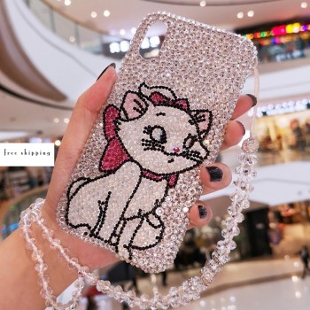 Handmade Crystal iPhone 16 Case Glitter Bling Disney Marie-Cat Luxury Crystal Diamond Rhinestone
