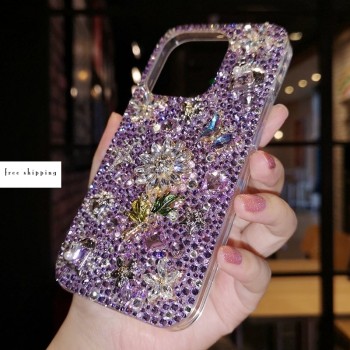 Handmade Crystal iPhone 16 Case Glitter Bling Flower Phone Cover