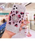 Handmade Crystal iPhone 16 Case Glitter Bling Ring Stand Phone Cover Luxury Crystal Rhinestone