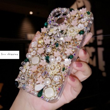 Handmade Crystal iPhone 16 Case Glitter Bling Flower Phone Cover