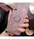 Handmade Crystal iPhone 16 Case Glitter Bling Ring Stand Phone Cover Luxury Crystal Rhinestone