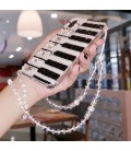 Handmade Crystal iPhone 16 Case Glitter Bling Piano Keys Pattern Luxury Crystal Pearl Rhinestone