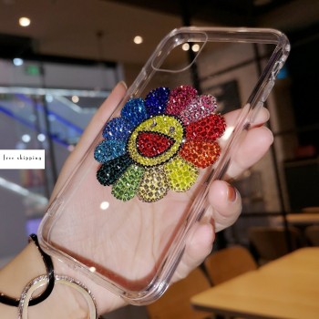Handmade Crystal iPhone 16 Case Glitter Bling Kaikai Kiki Logo Phone Cover Luxury Rhinestone
